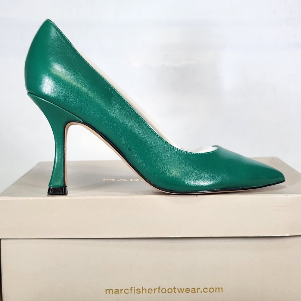 Marc Fisher Heidea Pump Women Size 6 Medium Green Leather Pointed Toe Stiletto